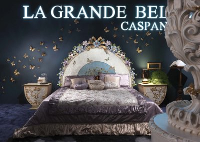 LA GRANDE BELLEZZA<br/>C/1031/W - Bed with wooden spring cm 200x200 - cm 220x215x190h<br/>C/1033 - Night table - cm 69,5x49,5x64,5h